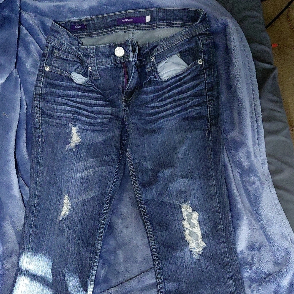 Vigoss Women's Dark Blue Distressed Skinny Jeans